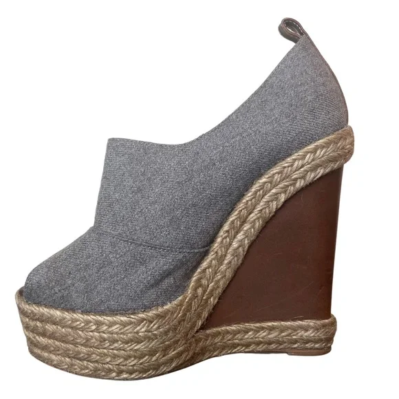 Christian Louboutin Deroba Espadrille Wedges Grey Open Toe Platform Booties 36 6